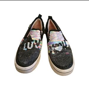 Skechers Kids Sequin Slip-On Shoes - Black and Multicolor sz 1 Girls